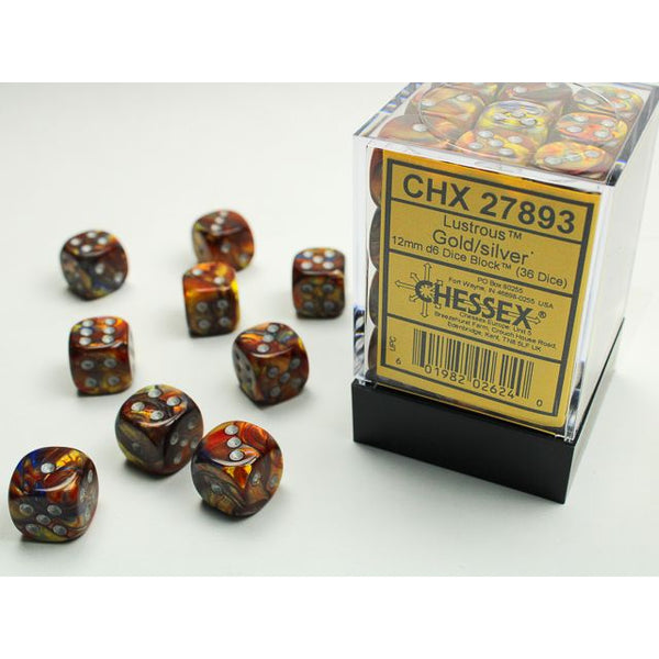 Lustrous 12mm D6 Gold/Silver (36) (CHX27893)