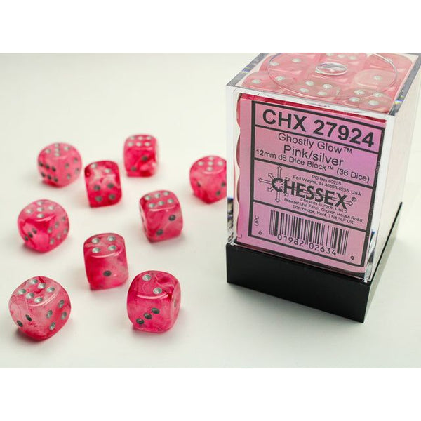 Ghostly Glow 12mm D6 Pink/Silver (36) (CHX27924)