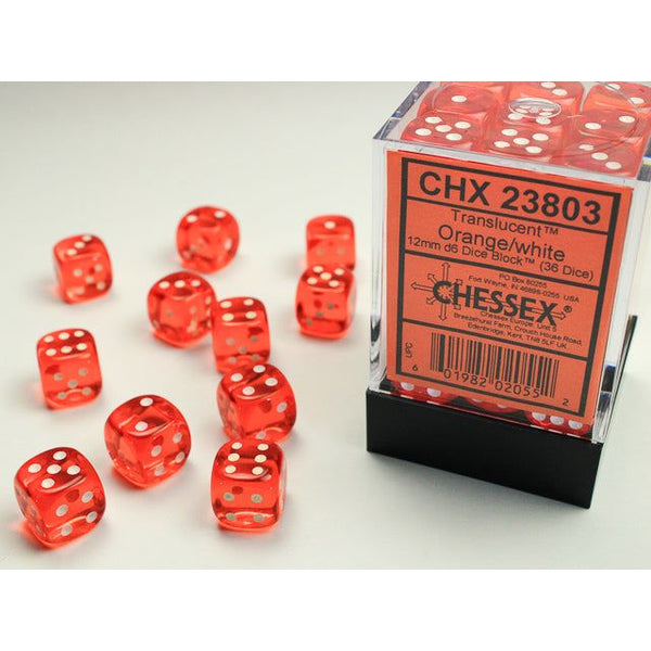 Translucent 12mm D6 Orange/White (36) - CHX23803