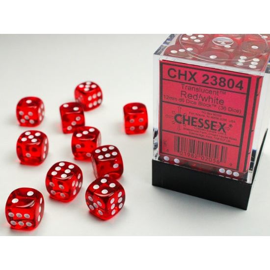 Translucent 12mm D6 Red/White (36) - CHX23804