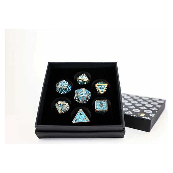 Draco Bright Blue/Brass - Metal RPG Dice Set (LPG)