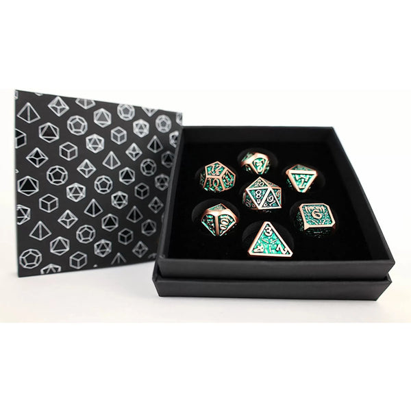 Draco Dark Green/Brass - Metal RPG Dice Set (LPG)