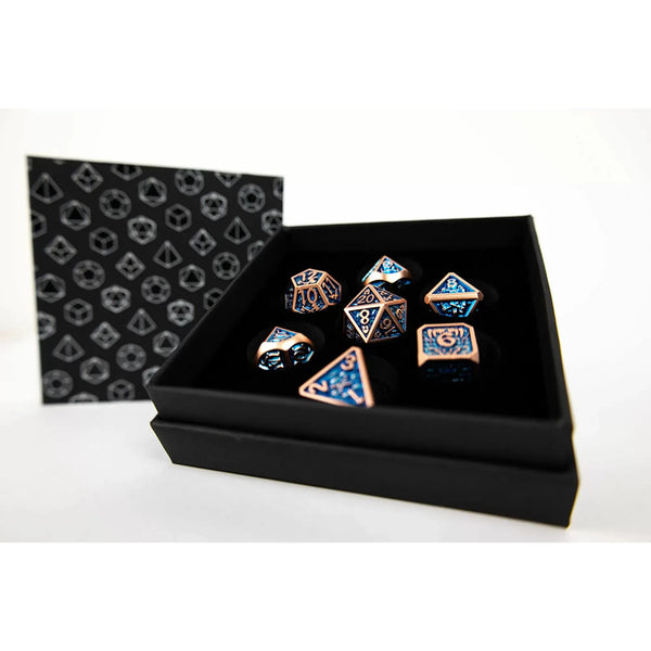 Draco Dark Blue/Brass - Metal RPG Dice Set (LPG)