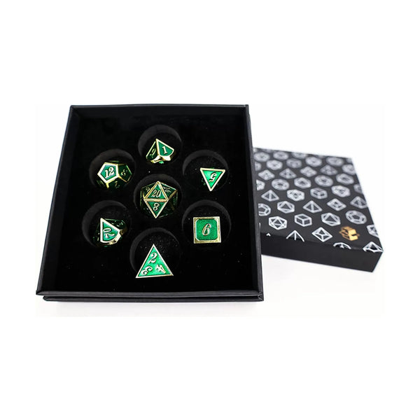 Serif Green/Gold - Metal RPG Dice Set (LPG)