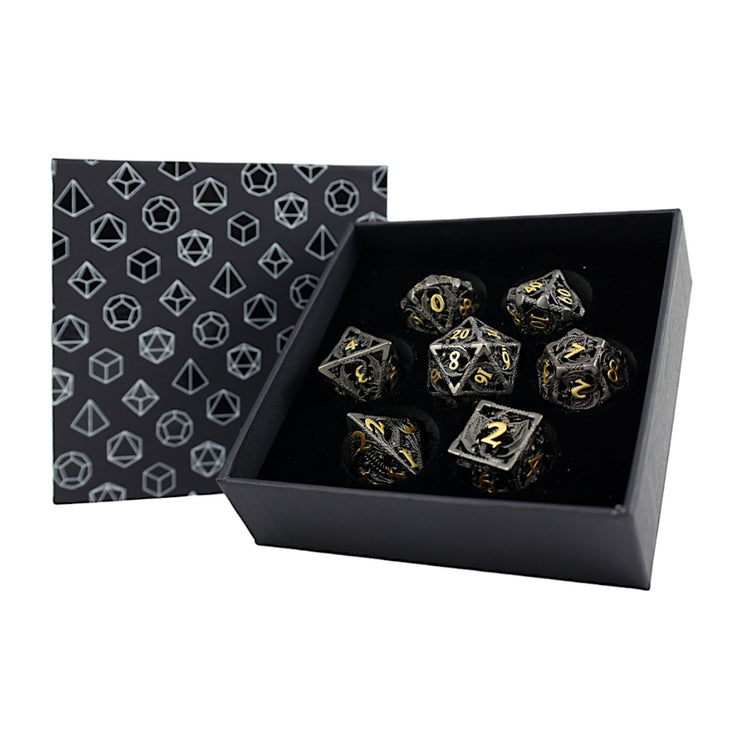 Hollow Dragon Black and Gold - Metal RPG Dice Set (LPG)