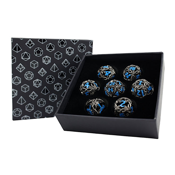Hollow Vines Stainless and Blue - Metal RPG Dice Set (LPG)