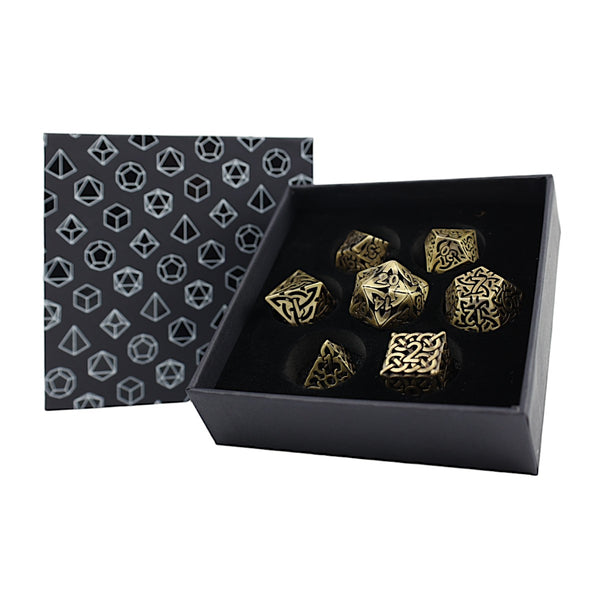 Hollow Celtic Tarnished Gold - Metal RPG Dice Set (LPG)