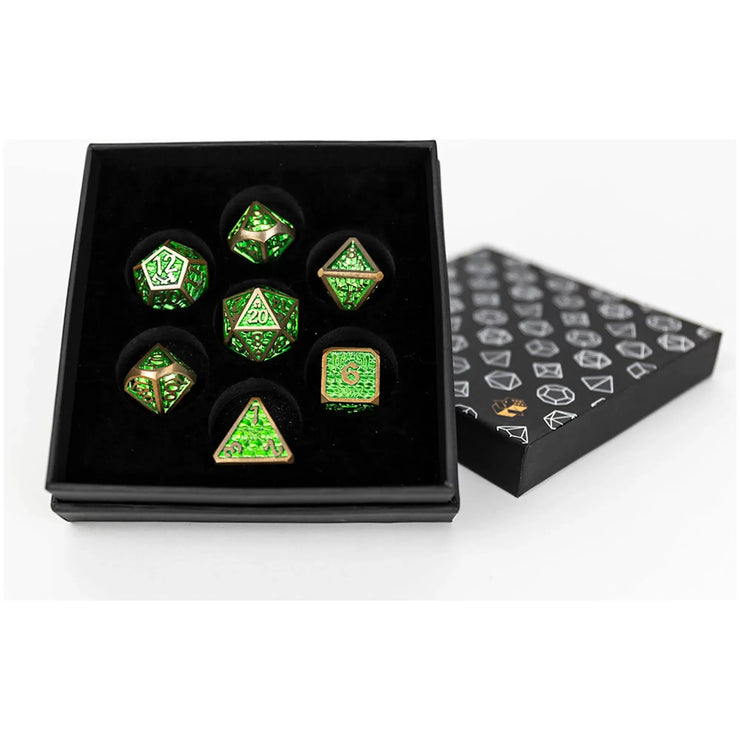 Draco Bright Green/Brass - Metal RPG Dice Set (LPG)