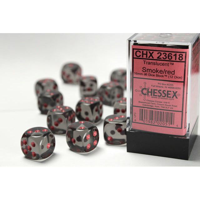 Translucent 16mm d6 Smoke/Red (12) (CHX23618)