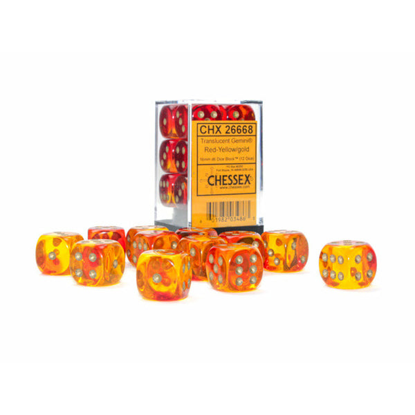 Gemini Translucent 16mm D6 Red-Yellow/Gold (12) (CHX26668)