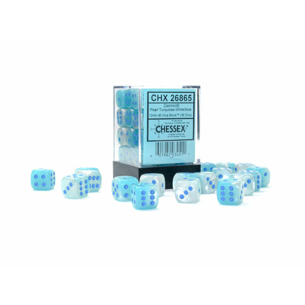 Gemini Luminary 12mm D6 Pearl Turquoise-White/Blue (36) (CHX26865)