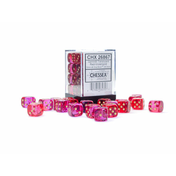 Gemini Translucent 12mm D6 Red-Violet/Gold (36) (CHX26867)