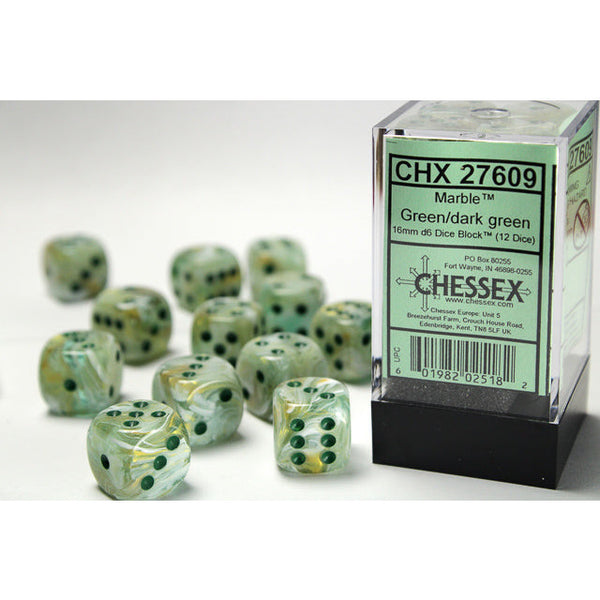 Marble 16mm D6 Green/Dark Green (12) (CHX27609)