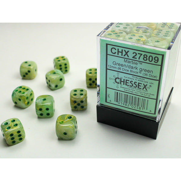 Marble 12mm D6 Green/Dark Green (36) (CHX27809)