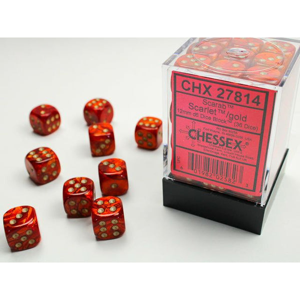Scarab 12mm D6 Scarlet/Gold (36) (CHX27814)