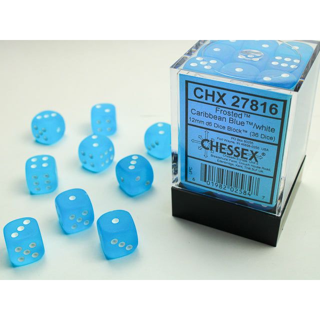 Frosted 12mm D6 Carribbean Blue/White (36) (CHX27816)