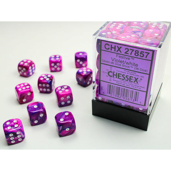 Festive 12mm D6 Violet/White (36) (CHX27857)