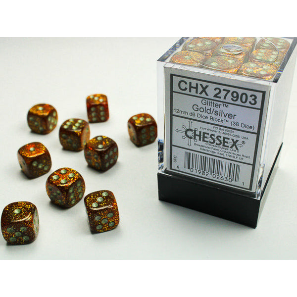 Glitter 12mm D6 Gold/Silver (36) (CHX 27903)
