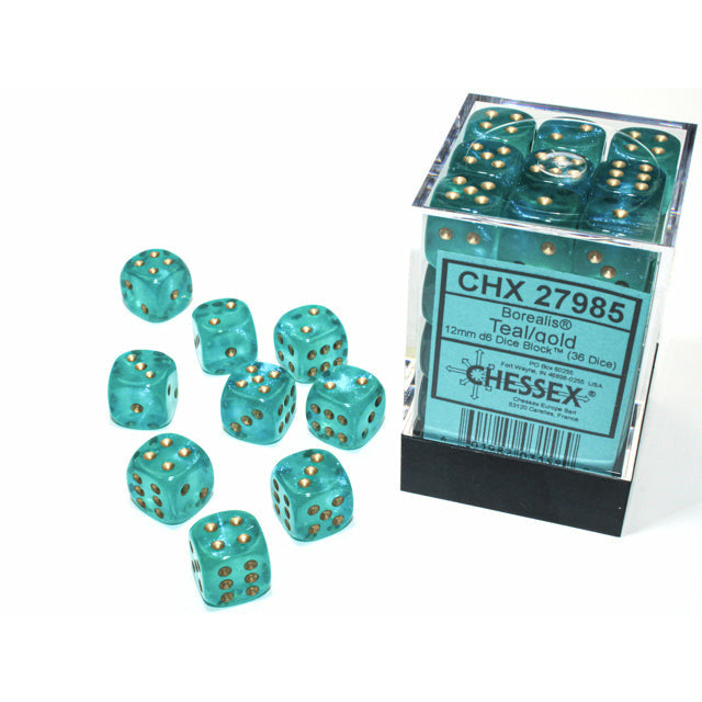 Borealis Luminary 12mm D6 Teal/Gold (36) (CHX27985)