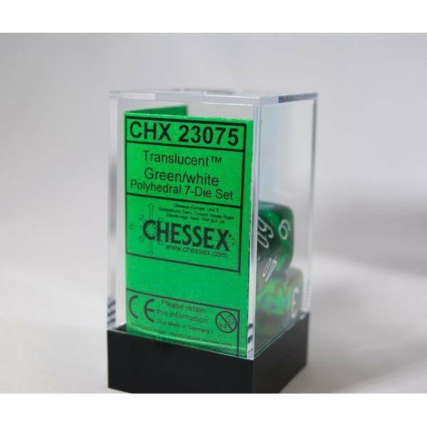 Translucent Polyhedral Green/white 7-Die Set - CHX23075